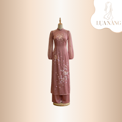 ÁO DÀI THÊU HOA TAY BỒNG-LTLQ5-LỤA NÀNG