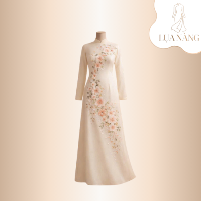 ÁO DÀI TẾT HỌA TIẾT DẢI HOA-LTLQ1-LỤA NÀNG