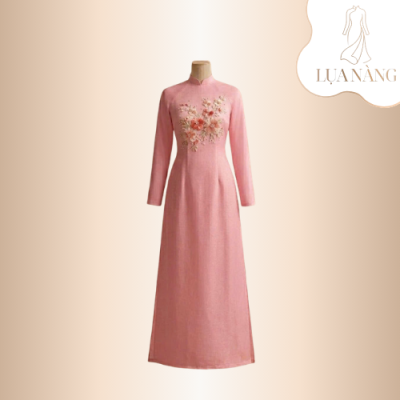 ÁO DÀI THÊU HOA TRƯỚC NGỰC-LTLQ2-LỤA NÀNG