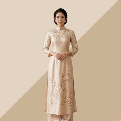 Áo dài lụa thêu hoa