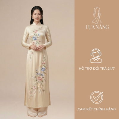 áo dài lụa thêu hoa thanh lịch from dáng